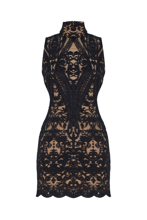 DARK NAVY BLUE HIGH NECK MINI DRESS